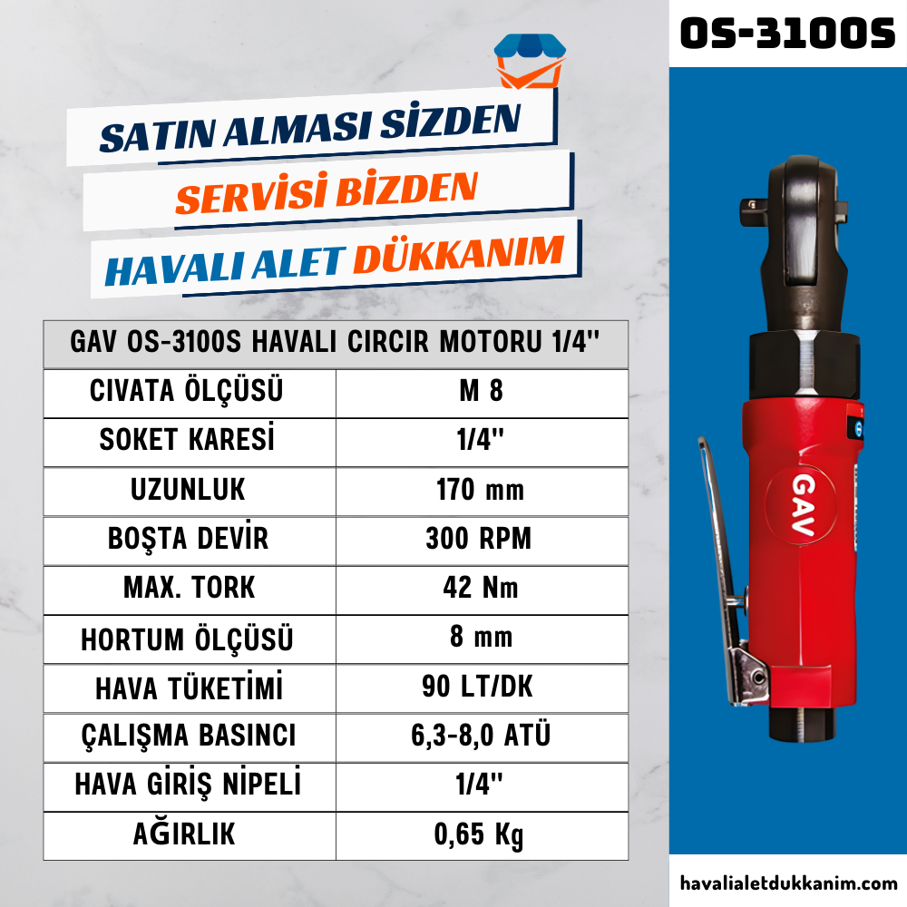GAV OS-3100S Havalı Cırcır Motoru 1/4