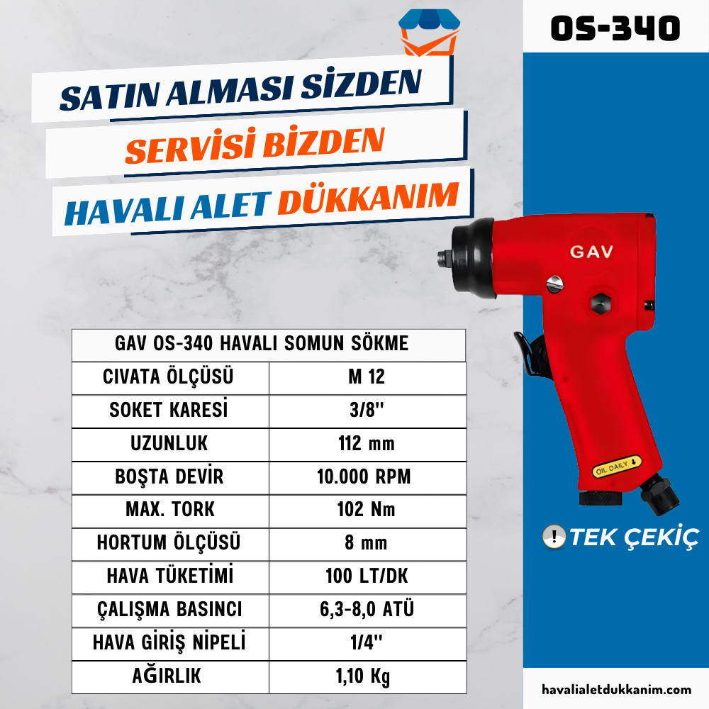 GAV OS-340 Havalı Somun Sökme 3/8