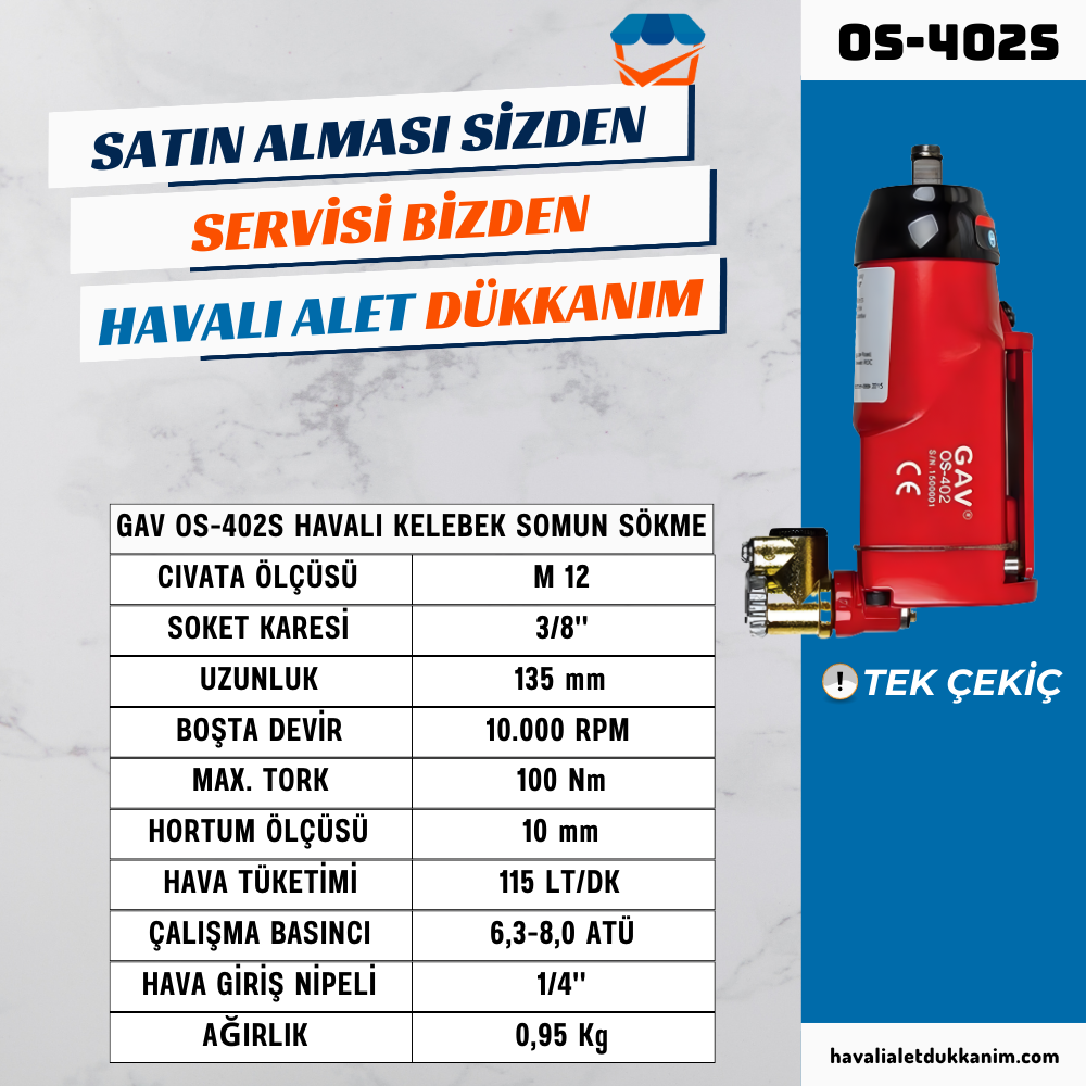 GAV OS-402S Havalı Kelebek Somun Sökme 3/8