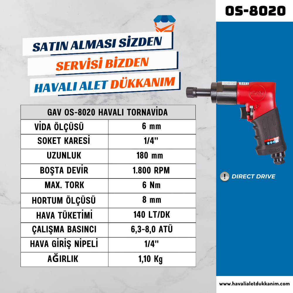 GAV OS-8020 Havalı Tornavida 6 mm
