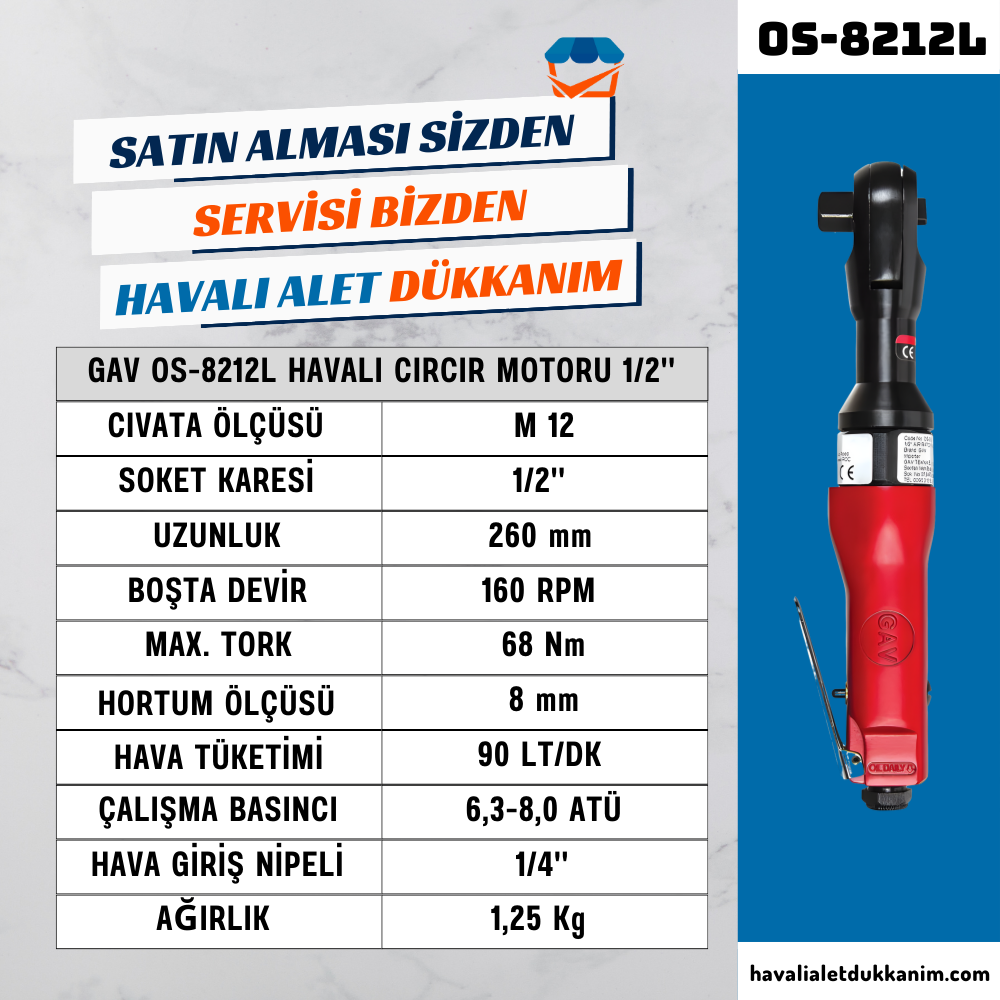 GAV OS-8212L Havalı Cırcır Motoru 1/2