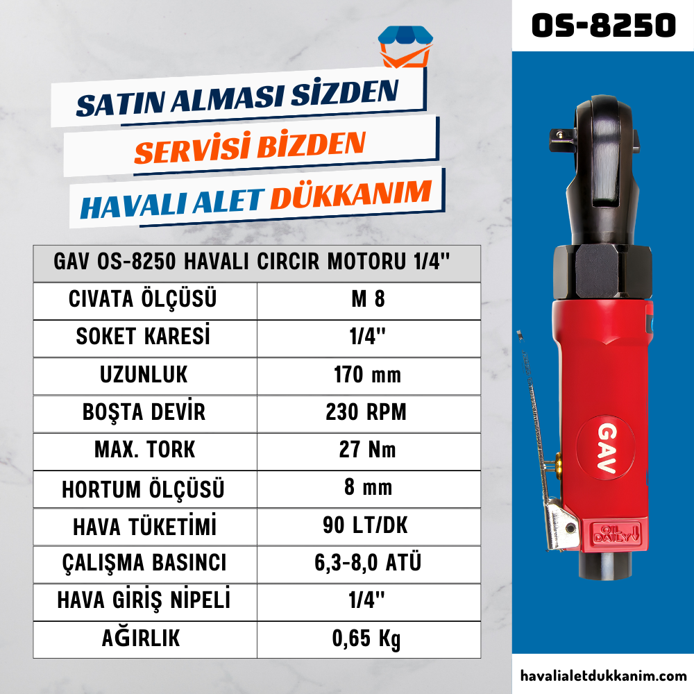 GAV OS-8250 Havalı Cırcır Motoru 1/4