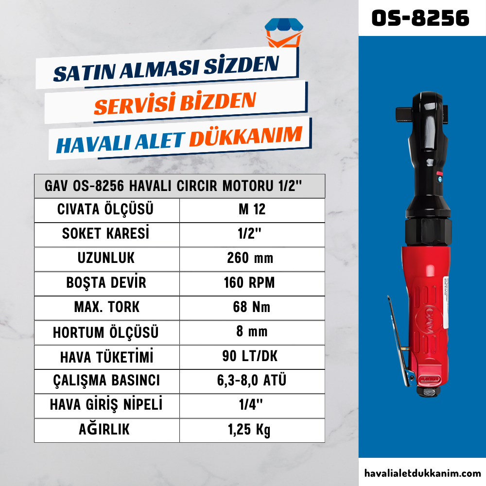GAV OS-8256 Havalı Cırcır Motoru 1/2