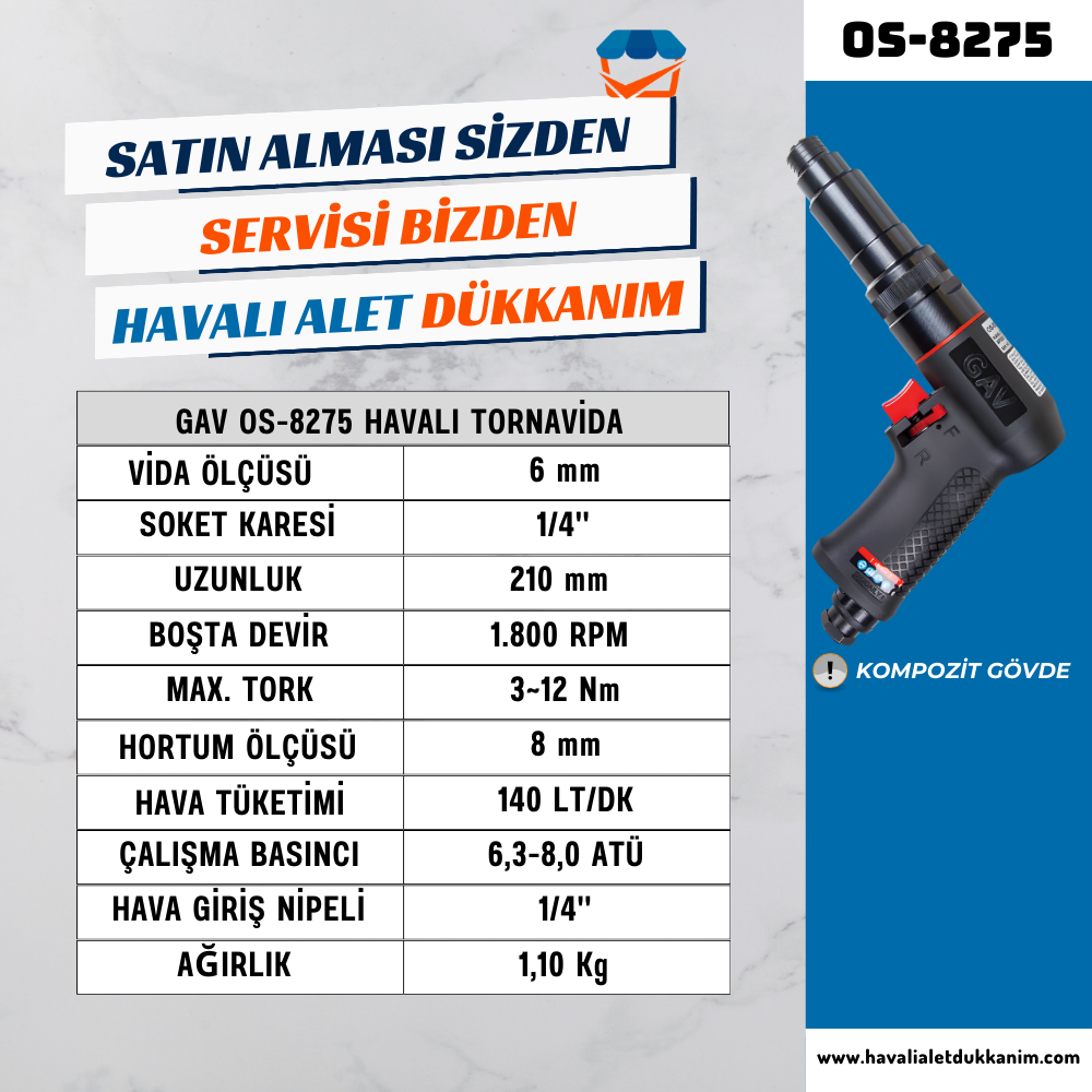 GAV OS-8275 Havalı Tornavida 6 mm