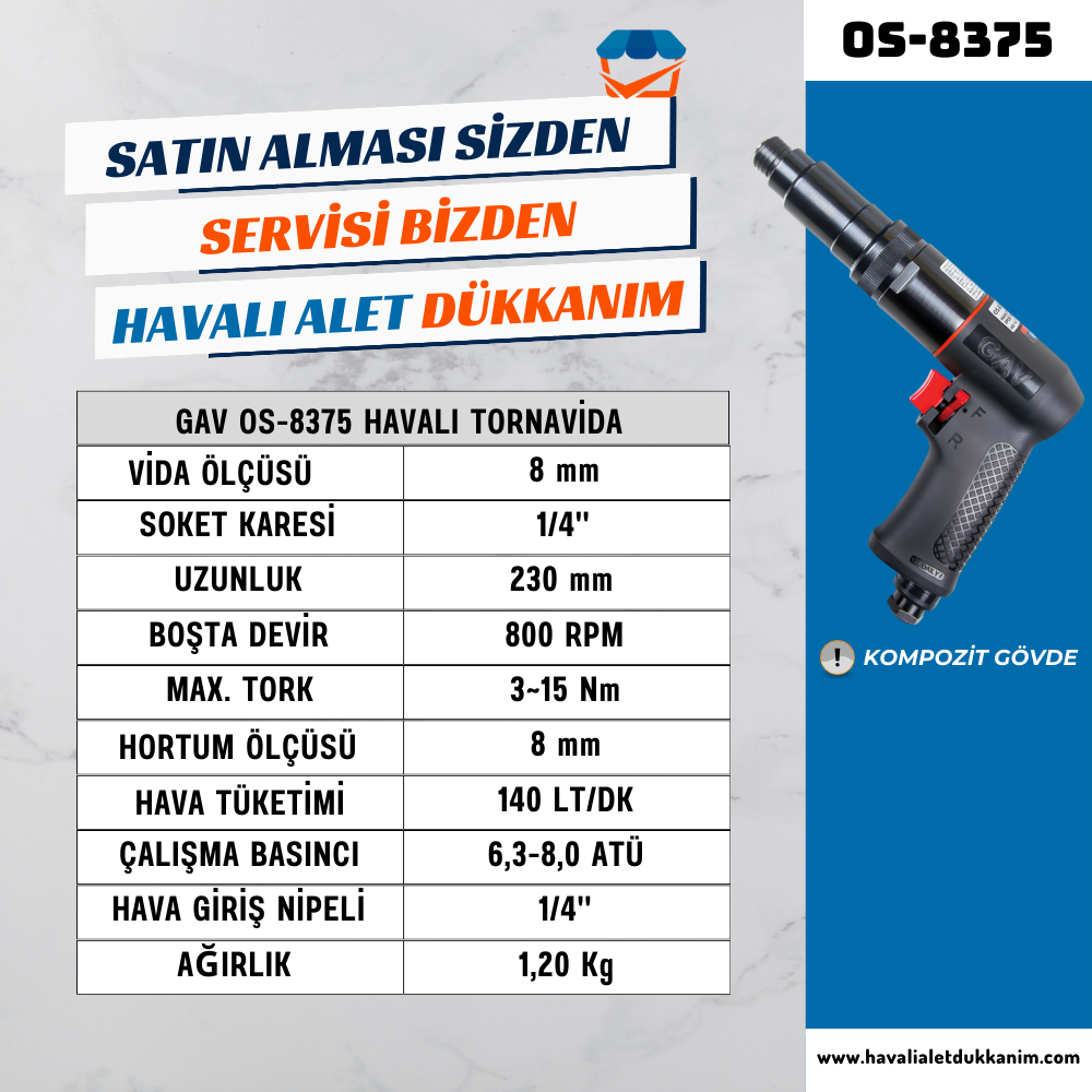 GAV OS-8375 Havalı Tornavida 8 mm