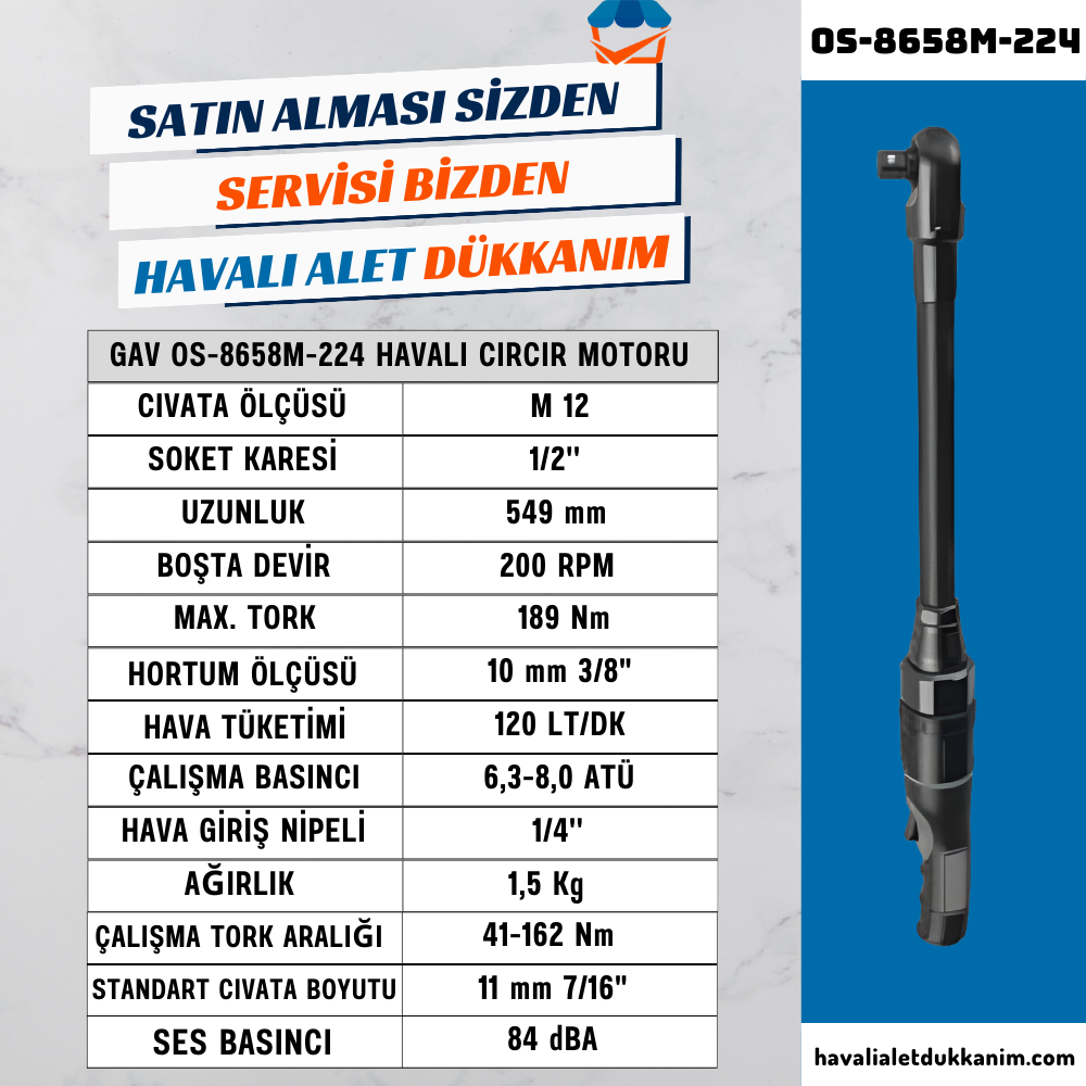 GAV OS-8658M-224 Havalı Cırcır Motoru 1/2