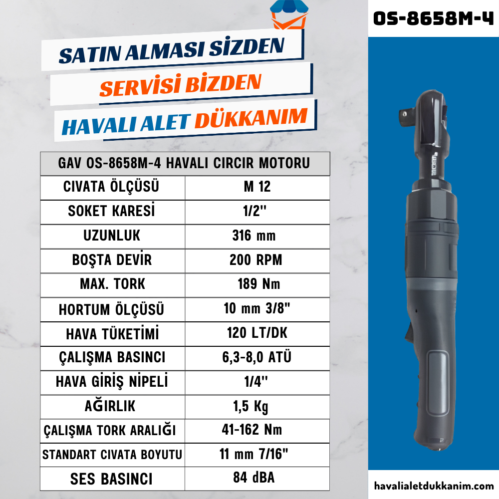 GAV OS-8658M-4 Havalı Cırcır Motoru 1/2