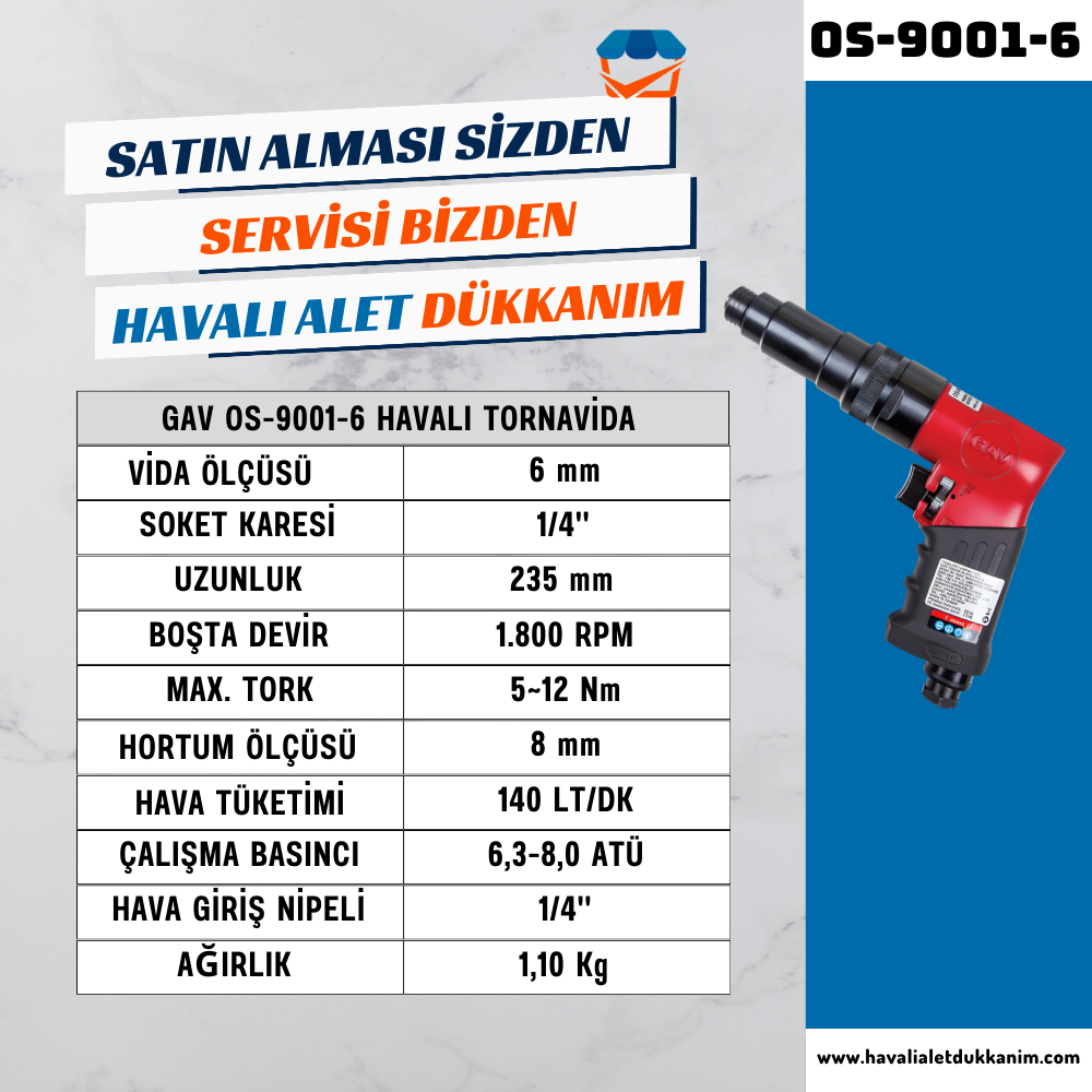 GAV OS-9001-6 Havalı Tornavida 6 mm