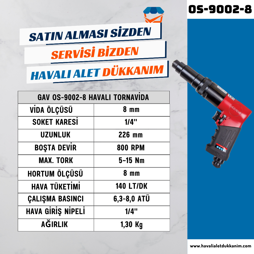 GAV OS-9002-8 Havalı Tornavida 8 mm
