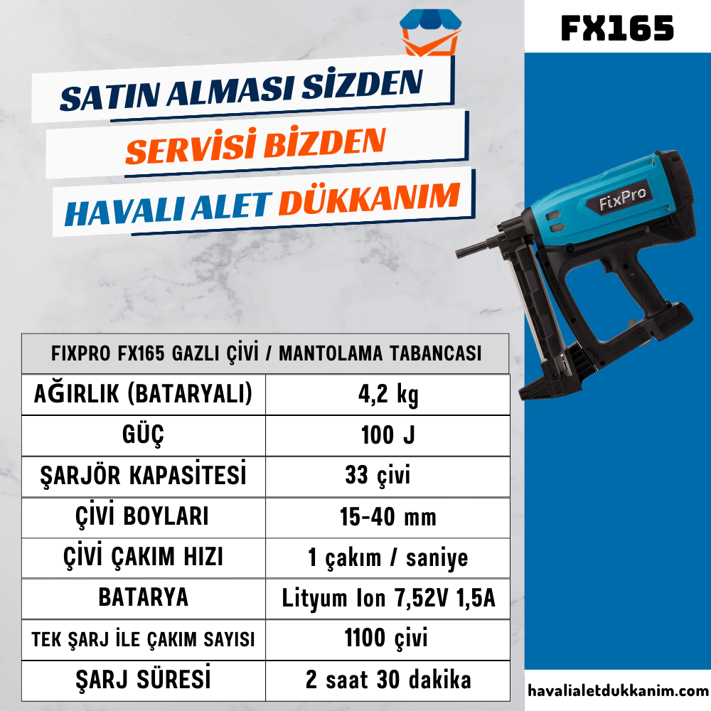 FIXPRO FX165 Gazlı Çivi / Mantolama Tabancası