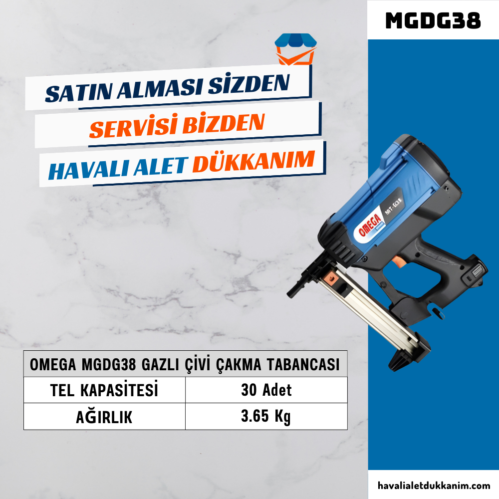 OMEGA MGDG38 Gazlı Çivi Çakma Tabancası 12-40 mm