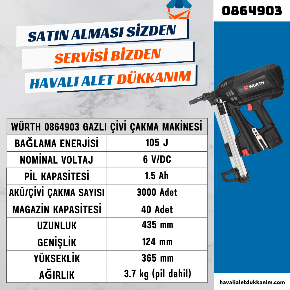 Würth 0864903 Gazlı Çivi Çakma Makinesi