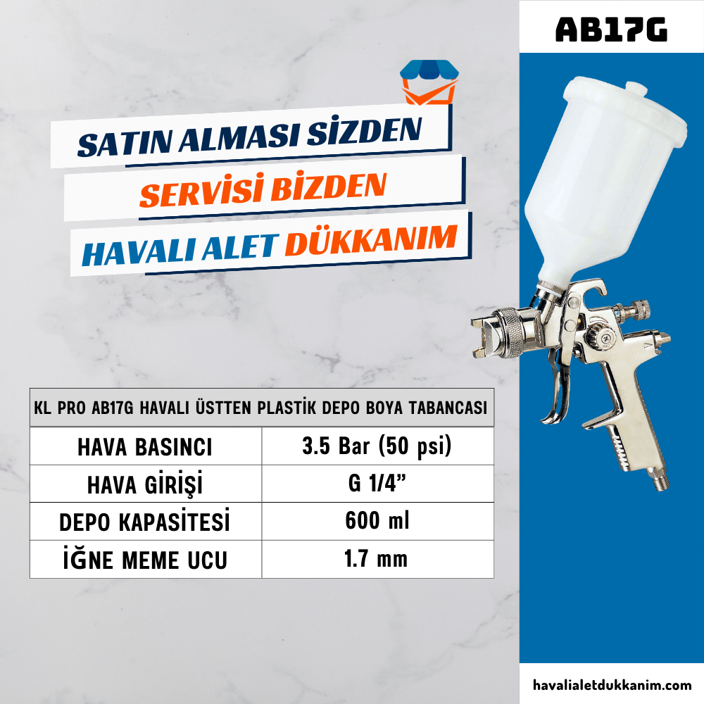 KL PRO AB17G Havalı Üstten Plastik Depo Boya Tabancası 1.7 mm