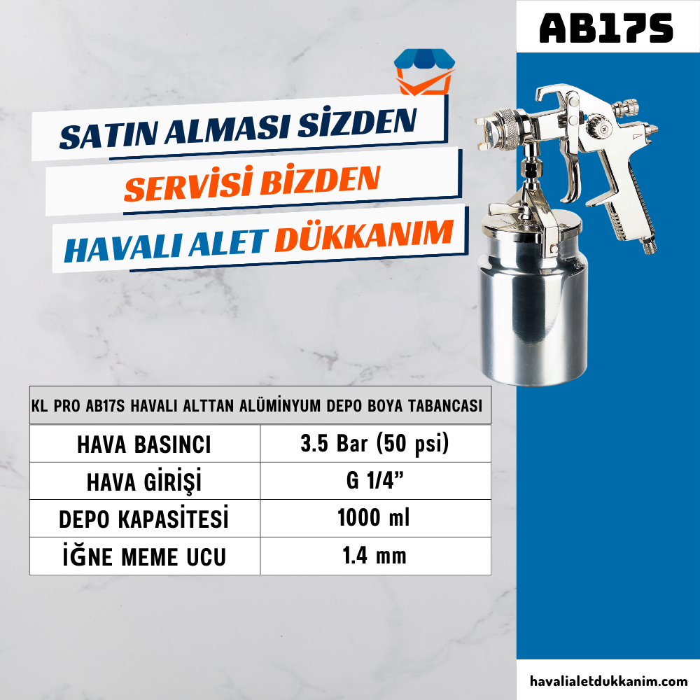 KL PRO AB17S Havalı Alttan Alüminyum Depo Boya Tabancası 1.4 mm