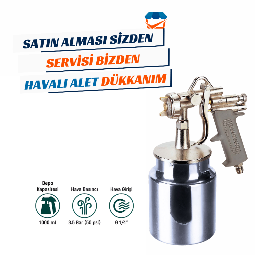 KL PRO G70 Havalı Alttan Alüminyum Depo Boya Tabancası 1.4 mm