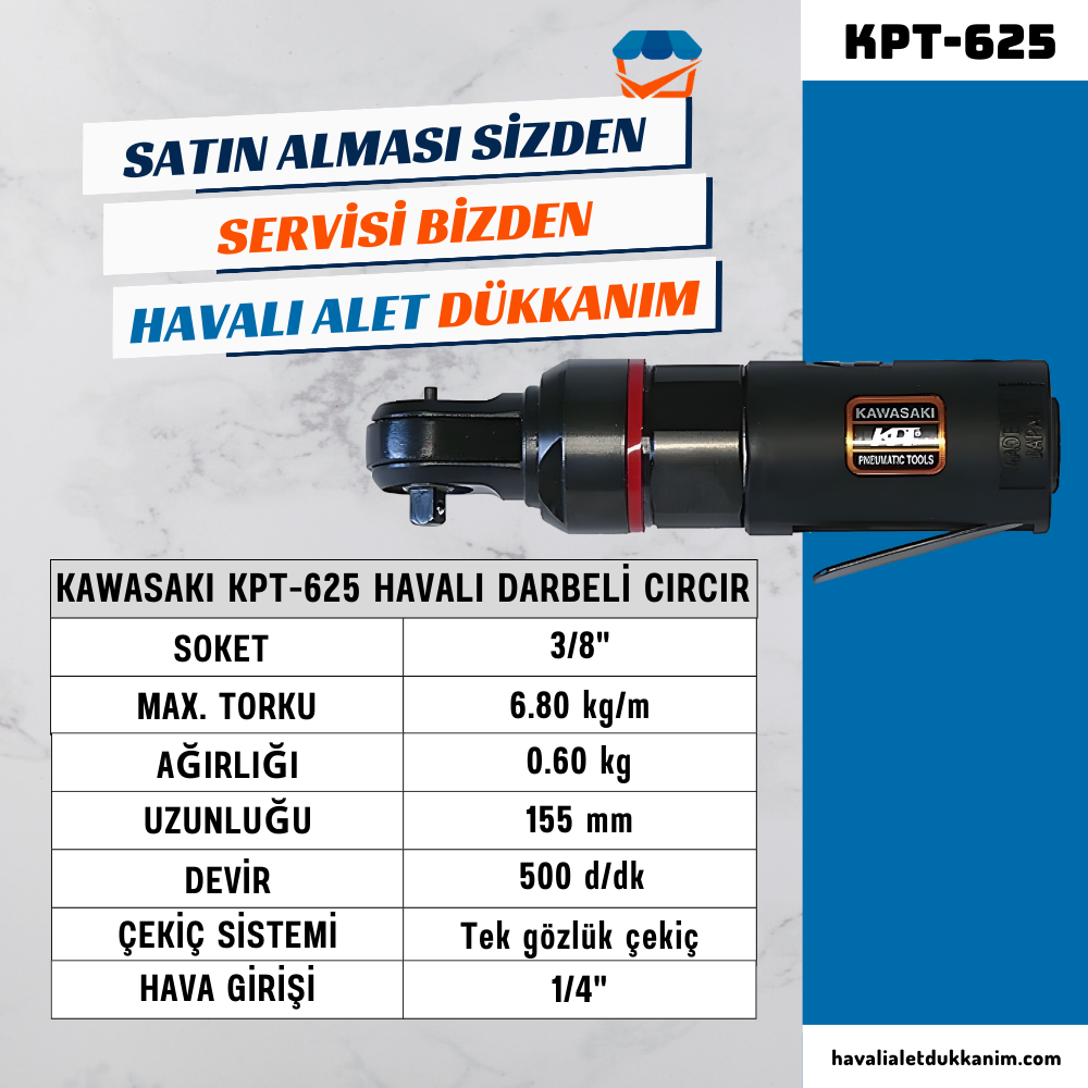 KAWASAKI KPT-625 Havalı Darbeli Cırcır Motoru 3/8