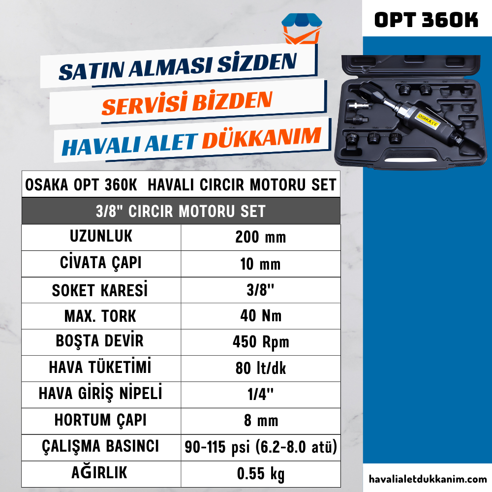 OSAKA OPT 360K Havalı Cırcır Motoru Seti 3/8
