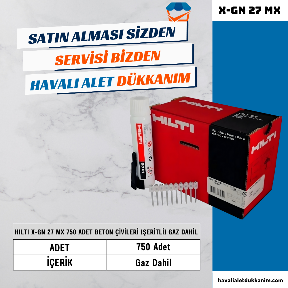 Hilti X-GN 27 Mx 750 Adet Beton Çivileri (Şeritli) Gaz Dahil