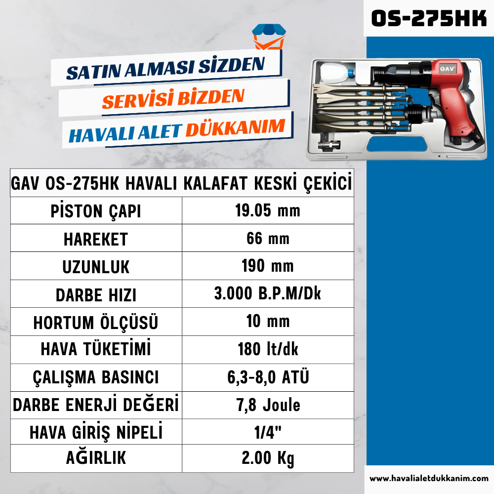 GAV OS-275HK Havalı Kalafat Keski Çekici Seti
