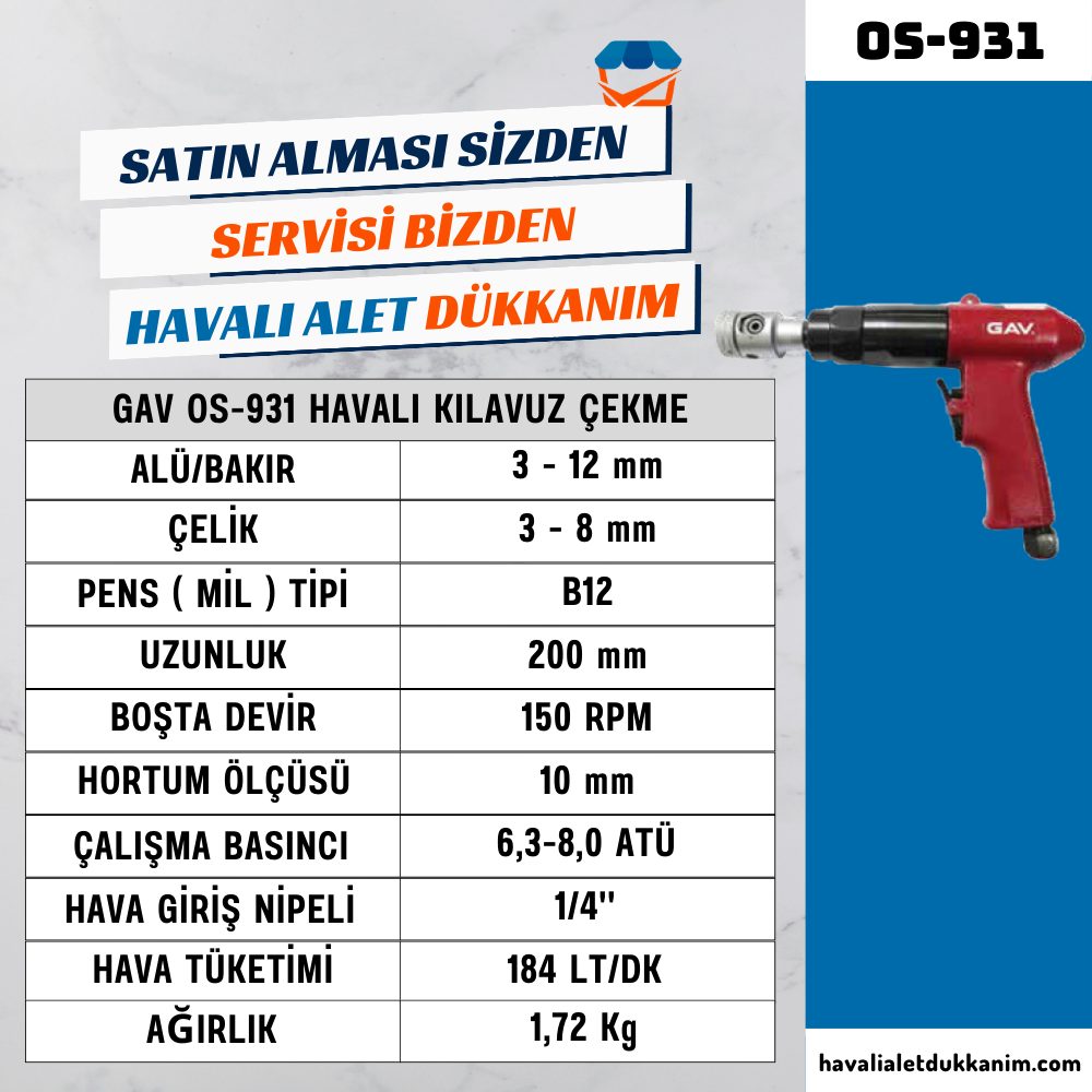 GAV OS-931 Havalı Kılavuz Çekme