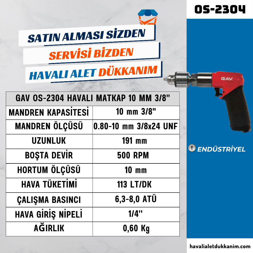 GAV OS-2304 Havalı Matkap 10 mm 3/8”