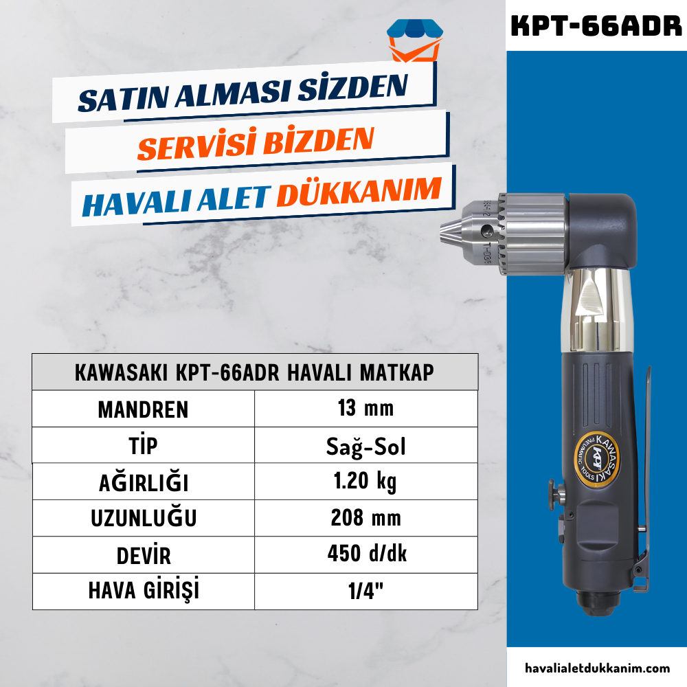 KAWASAKI KPT-66ADR Havalı Matkap 13 mm 90°