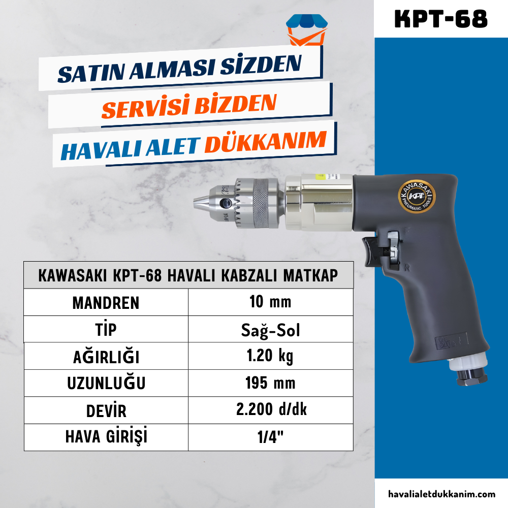 KAWASAKI KPT-68 Havalı Kabzalı Matkap 10 mm