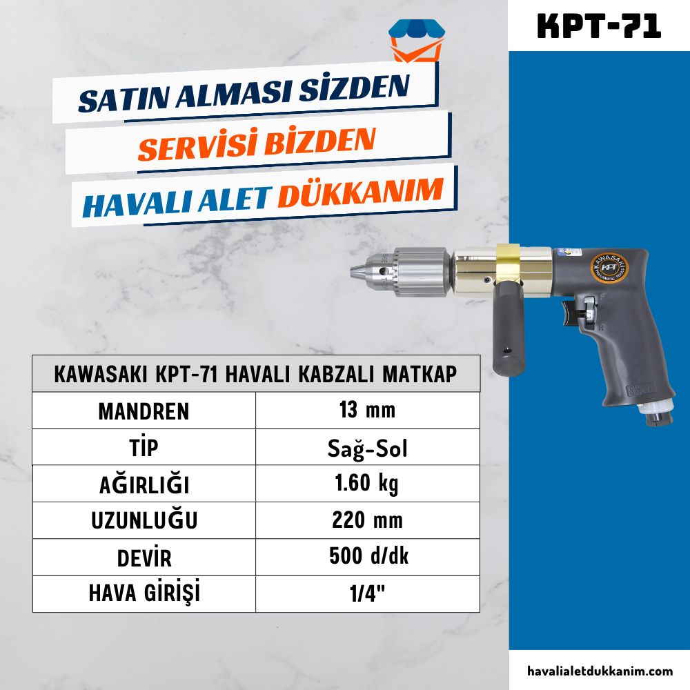KAWASAKI KPT-71 Havalı Kabzalı Matkap 13 mm