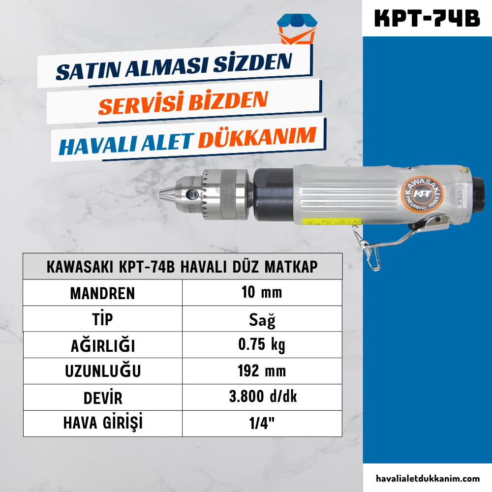 KAWASAKI KPT-74B Havalı Düz Matkap 10 mm