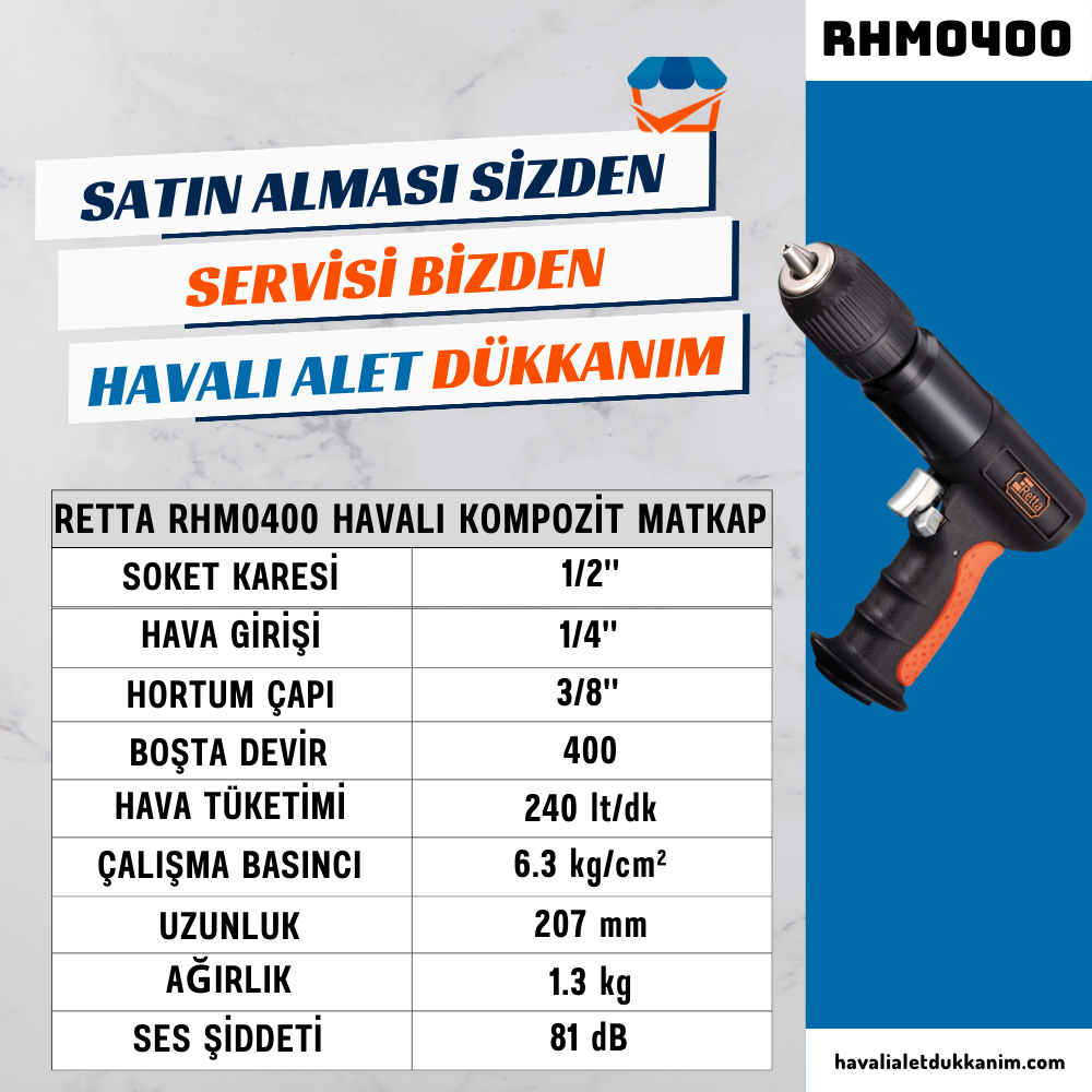 RETTA RHM0400 Havalı Kompozit Matkap 1/2