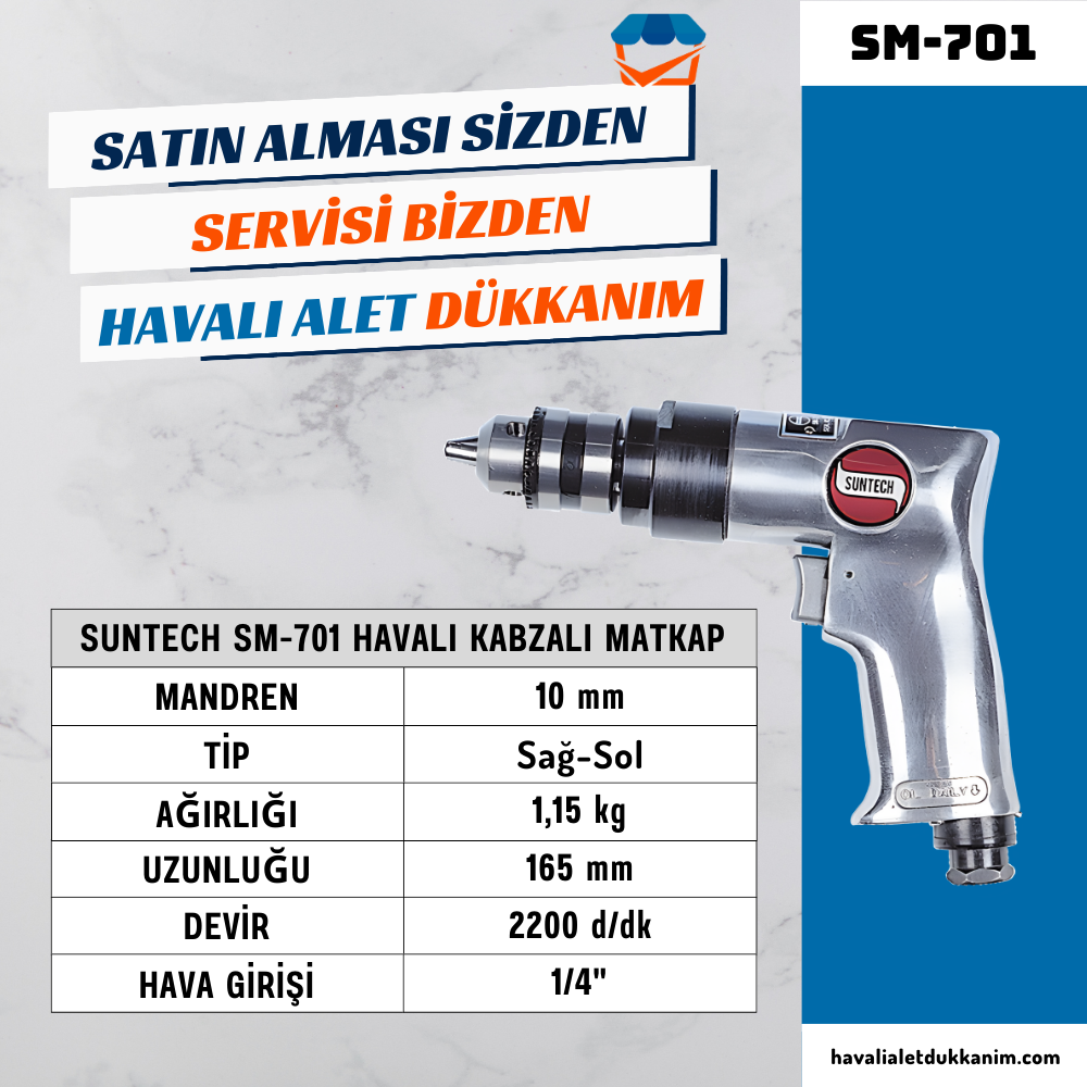 SUNTECH SM-701 Havalı Kabzalı Matkap 10 mm