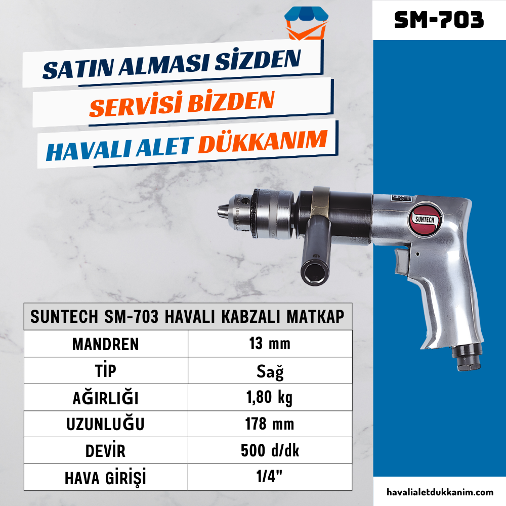 SUNTECH SM-703 Havalı Kabzalı Matkap 13 mm