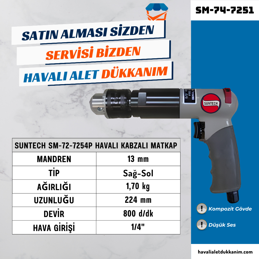 SUNTECH SM-74-7251 Havalı Kabzalı Matkap 13 mm