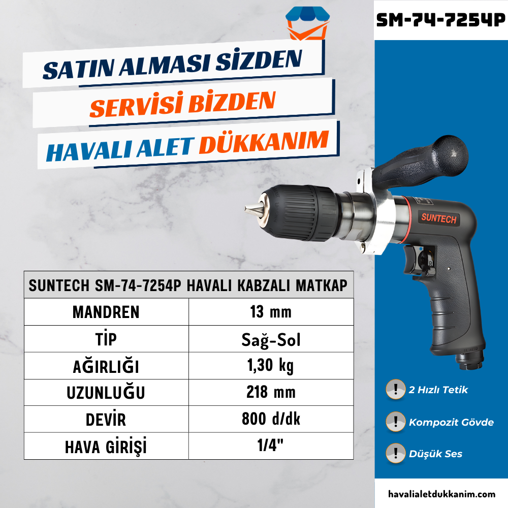SUNTECH SM-74-7254P Havalı Kabzalı Matkap 13 mm