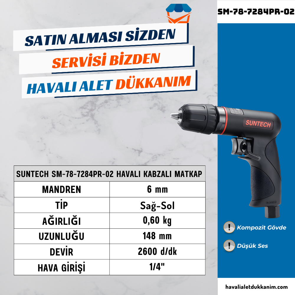 SUNTECH SM-78-7284PR-02 Havalı Kabzalı Matkap 6 mm