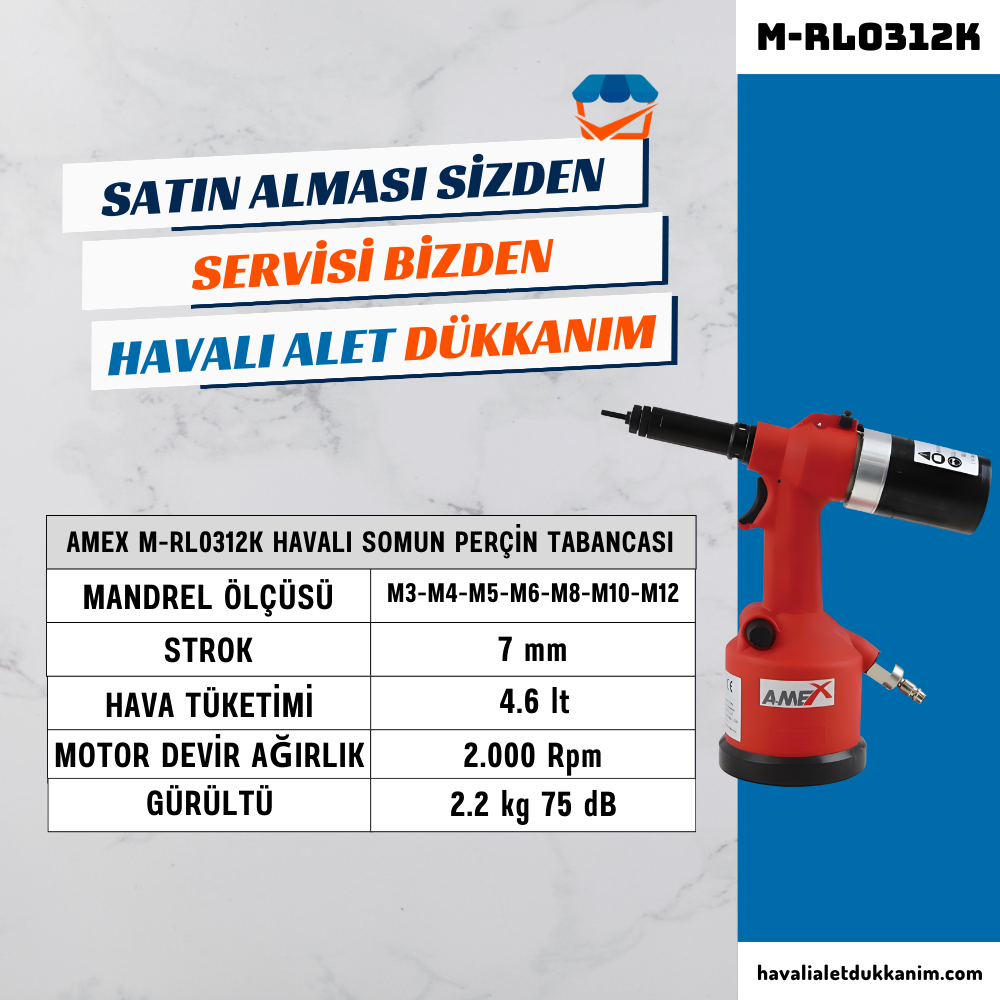 AMEX M-RL0312K Havalı Otomatik Somun Perçin Tabancası