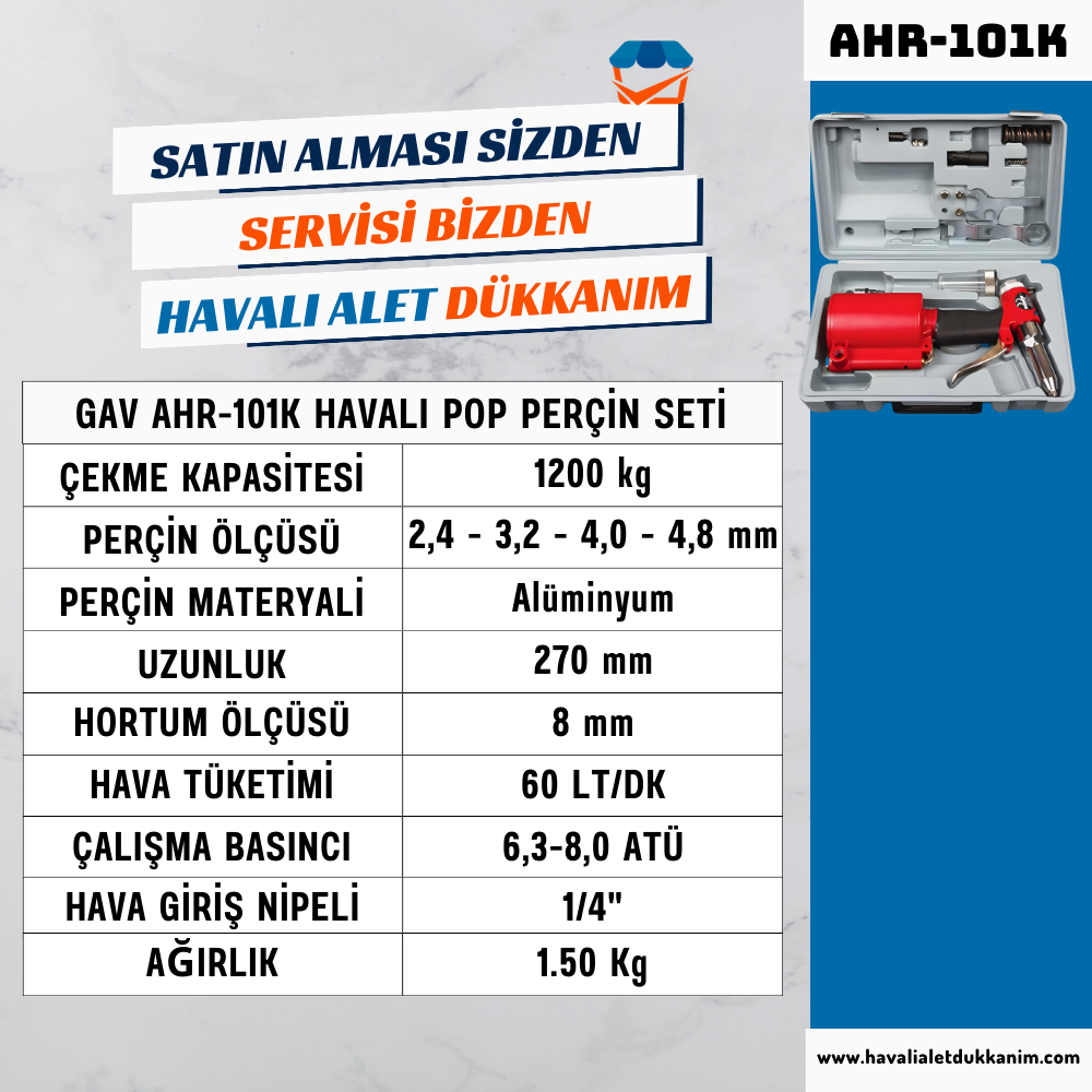 GAV AHR-101K Havalı Pop Perçin Seti