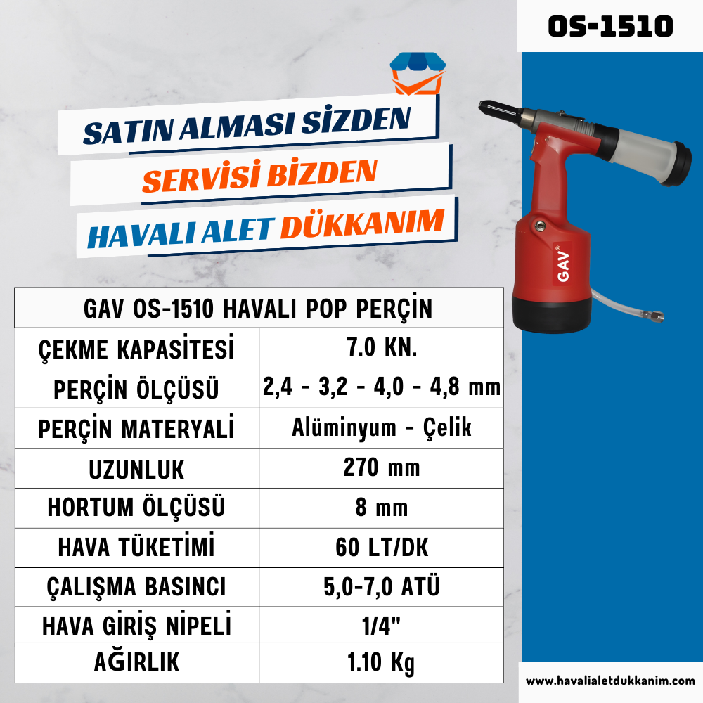GAV OS-1510 Havalı Pop Perçin (Vakumlu)