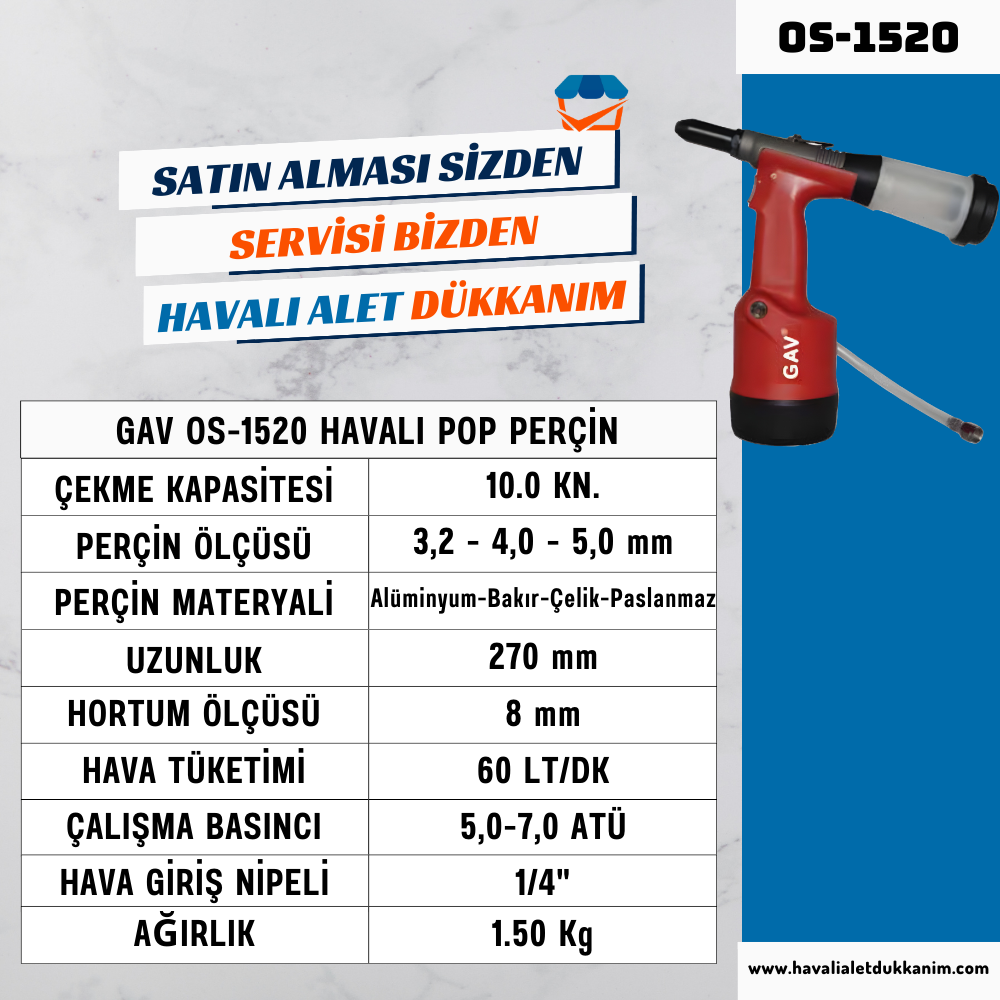GAV OS-1520 Havalı Pop Perçin (Vakumlu)