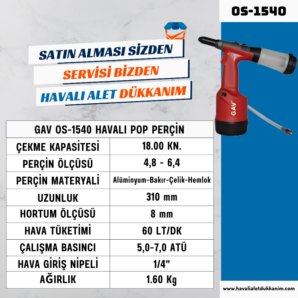 GAV OS-1540 Havalı Pop Perçin (Vakumlu)