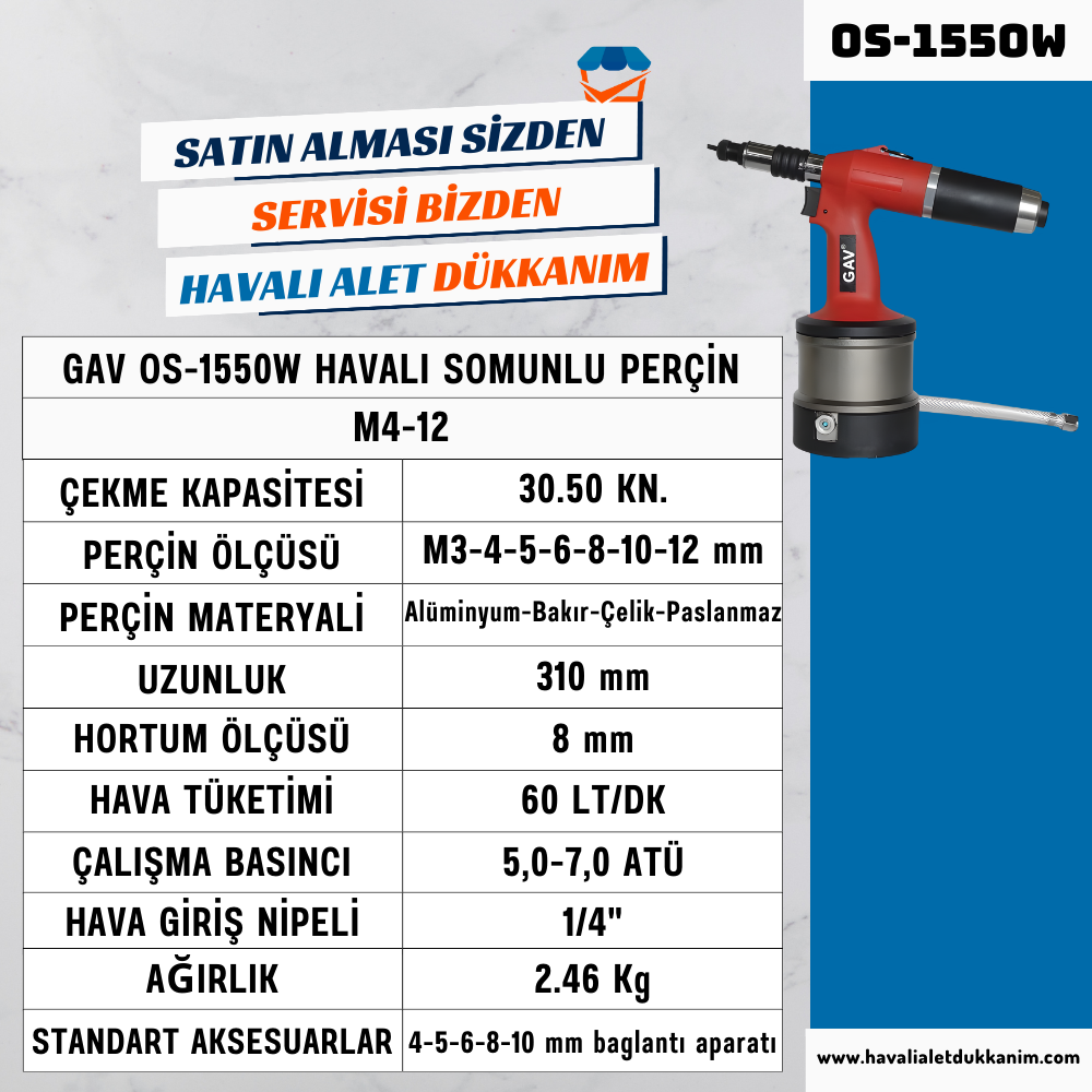 GAV OS-1550W Havalı Somunlu Perçin
