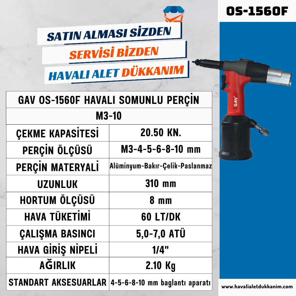 GAV OS-1560F Havalı Somunlu Perçin