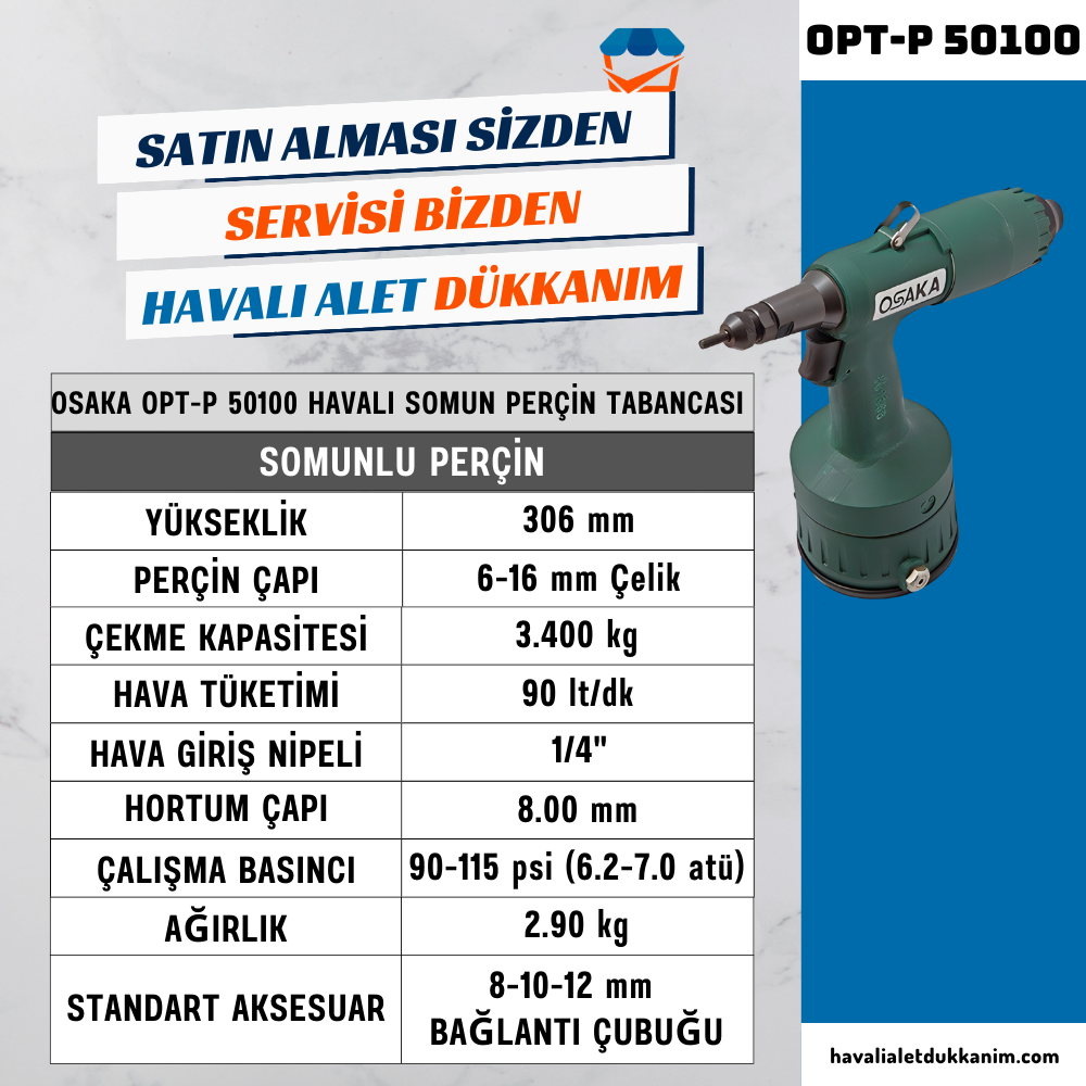OSAKA OPT-P 50100 Havalı Somun Perçin Tabancası