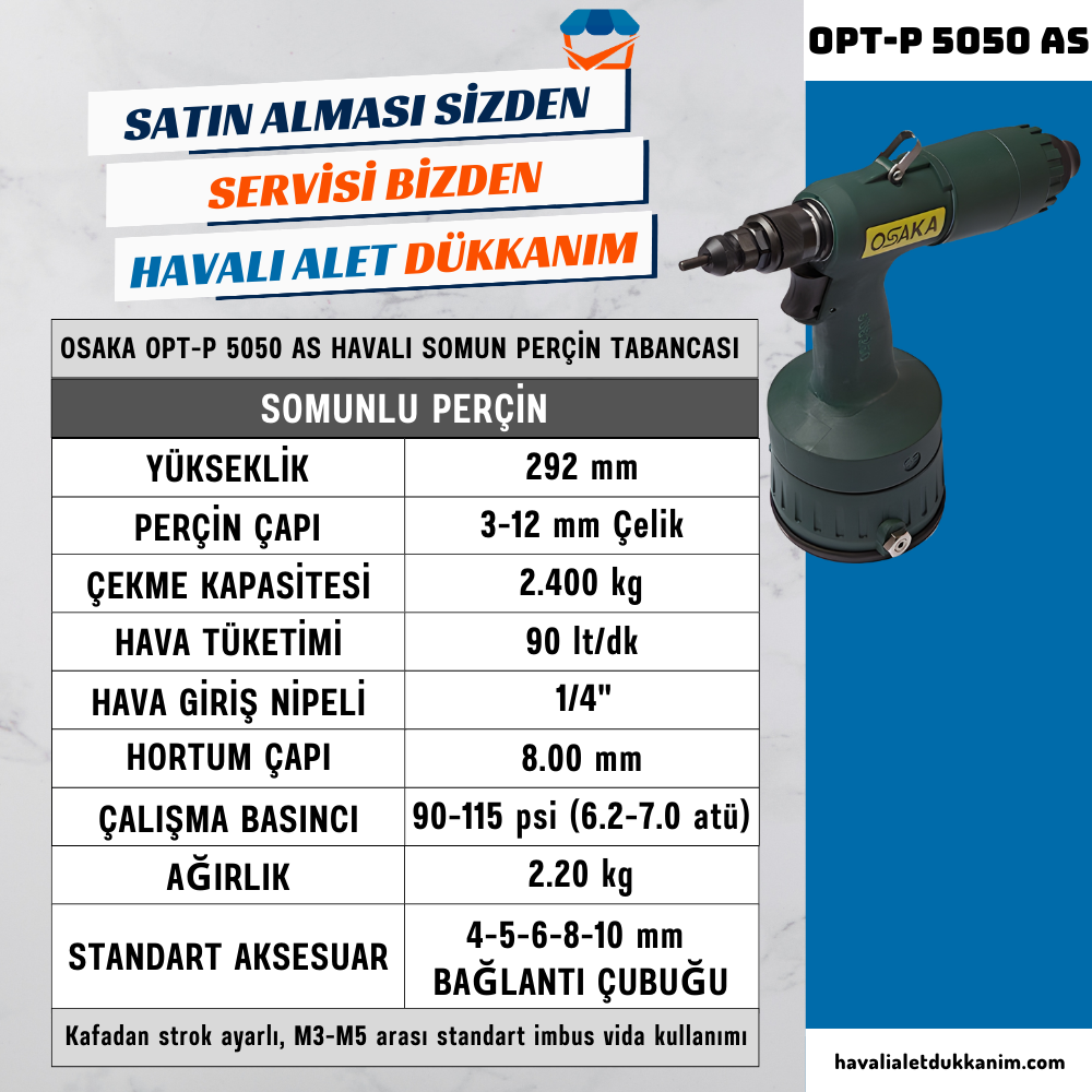 OSAKA OPT-P 5050 AS Havalı Somun Perçin Tabancası
