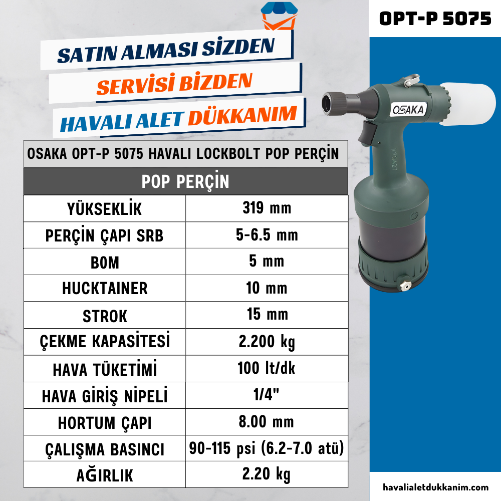 OSAKA OPT-P 5075 Havalı Lockbolt Pop Perçin