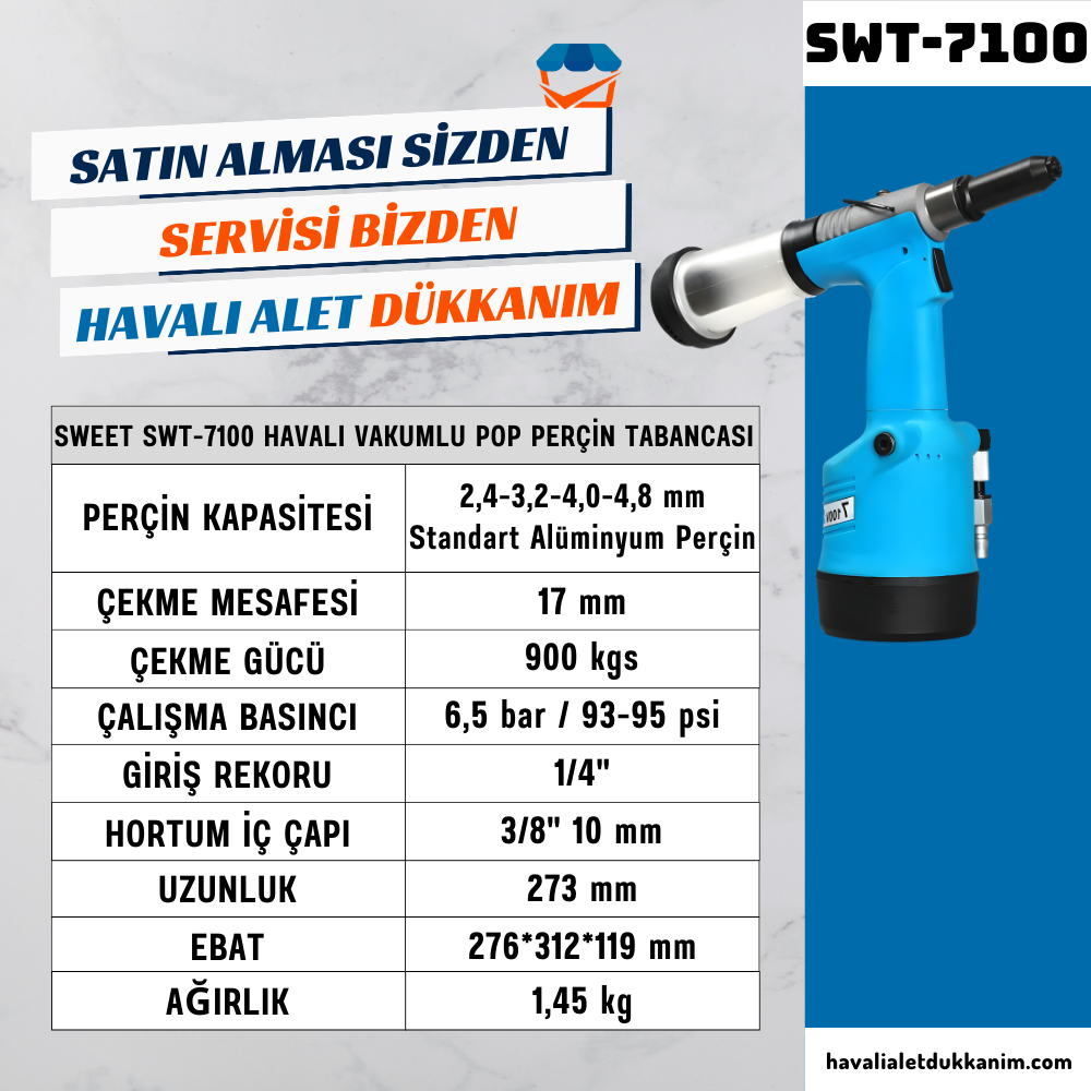 SWEET SWT-7100 Havalı Vakumlu Pop Perçin Tabancası 4.8 mm