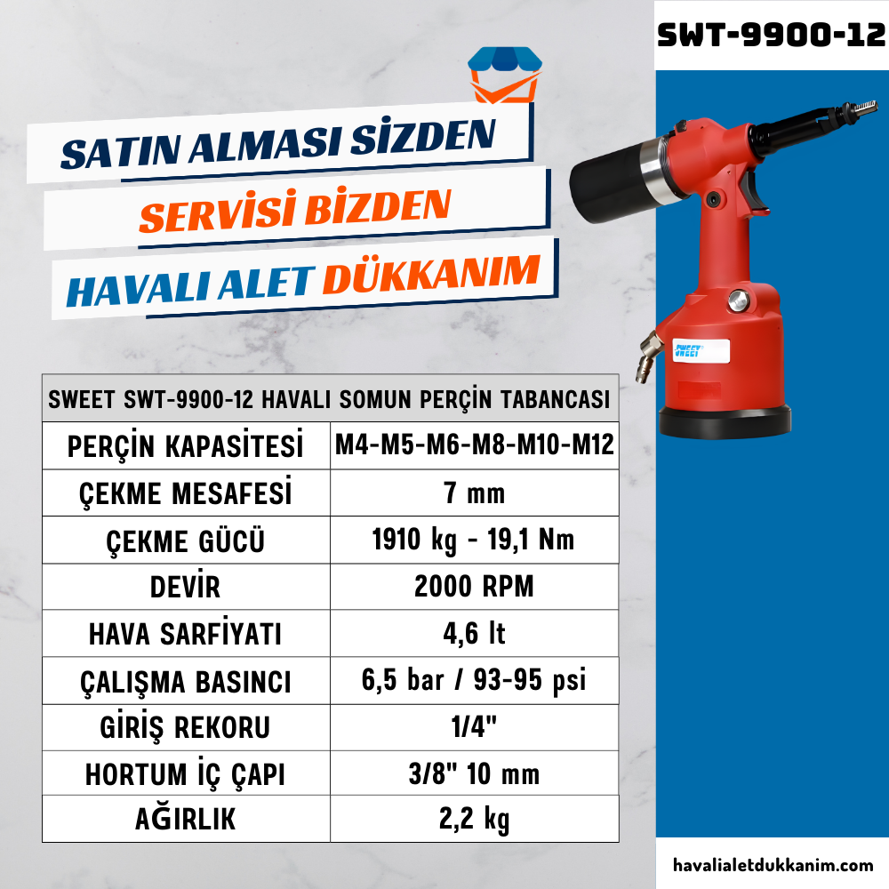 SWEET SWT-9900-12 Havalı Somun Perçin Tabancası M4-M12