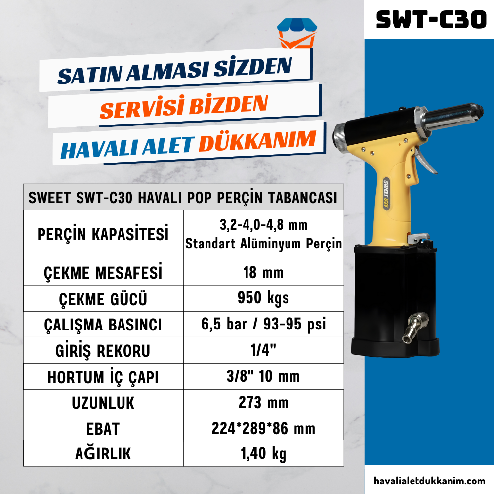 SWEET SWT-C30 Havalı Pop Perçin Tabancası 4.8 mm