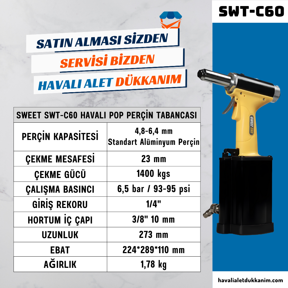 SWEET SWT-C60 Havalı Pop Perçin Tabancası 4.8 mm