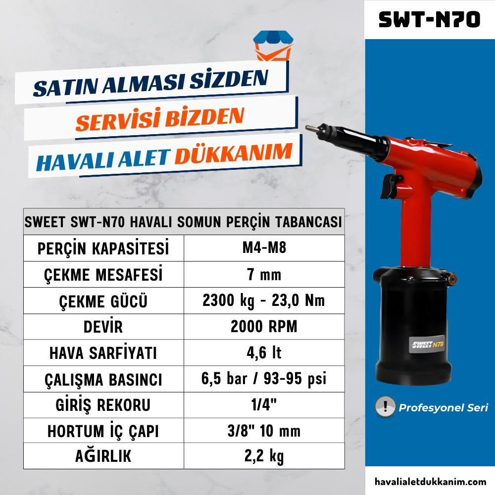 SWEET SWT-N70 Havalı Somun Perçin Tabancası M4-M8